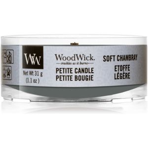 Woodwick Soft Chambray votivní svíčka s dřevěným knotem 31 g