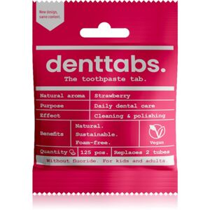 Denttabs Brush Teeth Tablets Kids without Fluoride zubní pasta bez fluoridu v tabletách pro děti Strawberry 125 tbl