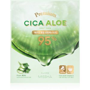 Missha Premium Cica Aloe plátýnková maska s čisticím a osvěžujícím účinkem s aloe vera 21 g